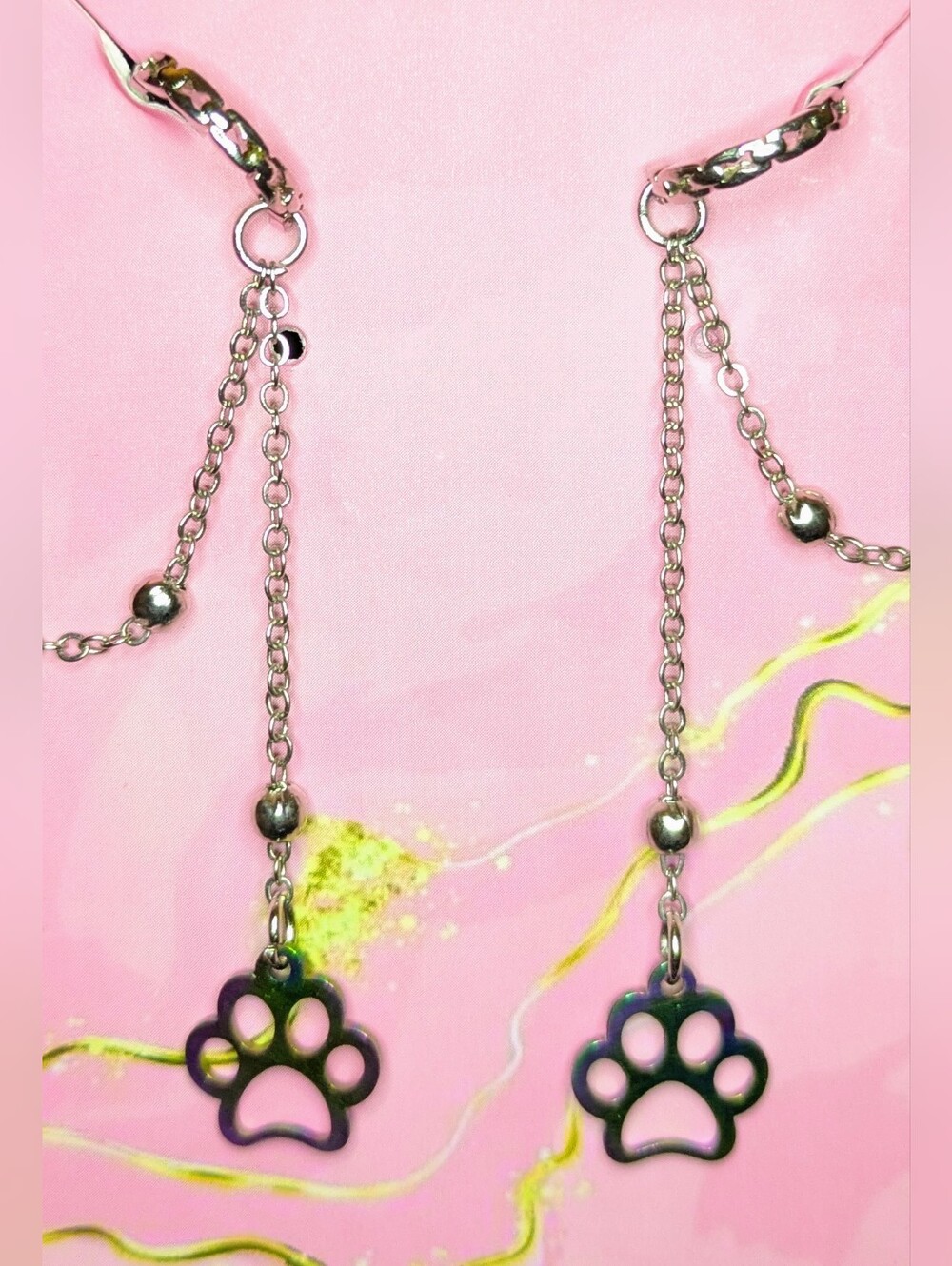 Handmade Rainbow-Paw Chain Earcuffs Non-pierced Earrings